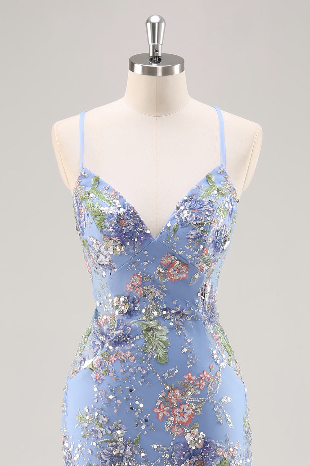 Sparkly Lilac Floral Beaded Mermaid Long Prom Dress with Sequins