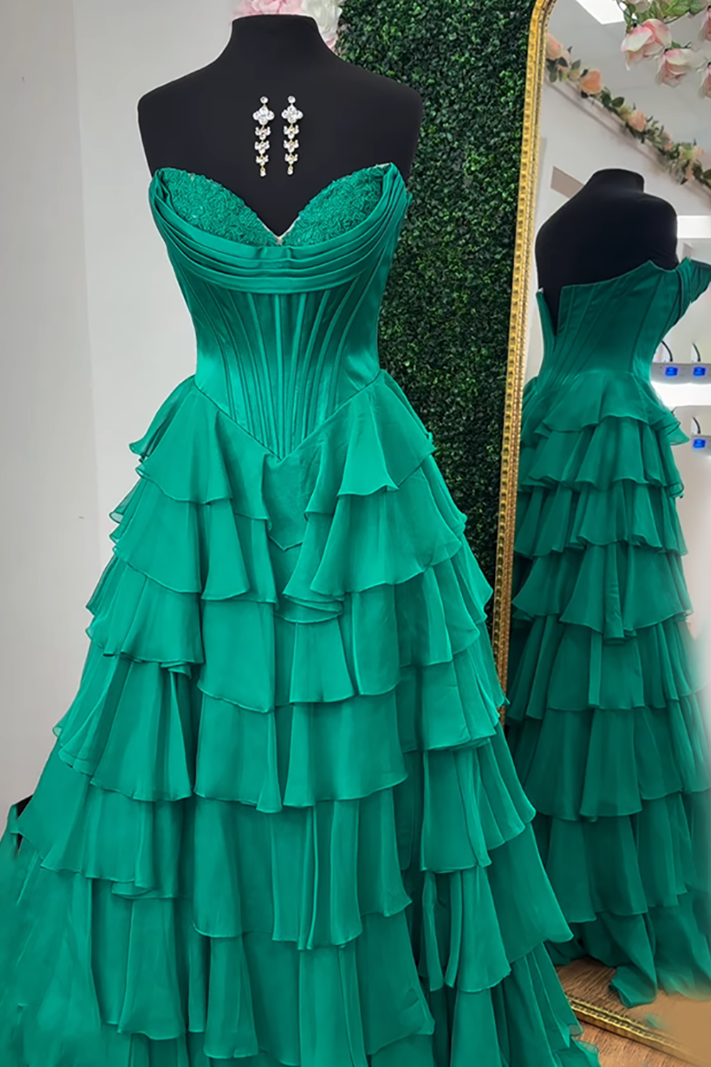  A Line Red Sweetheart Ruffled Long Prom Dress with Slit