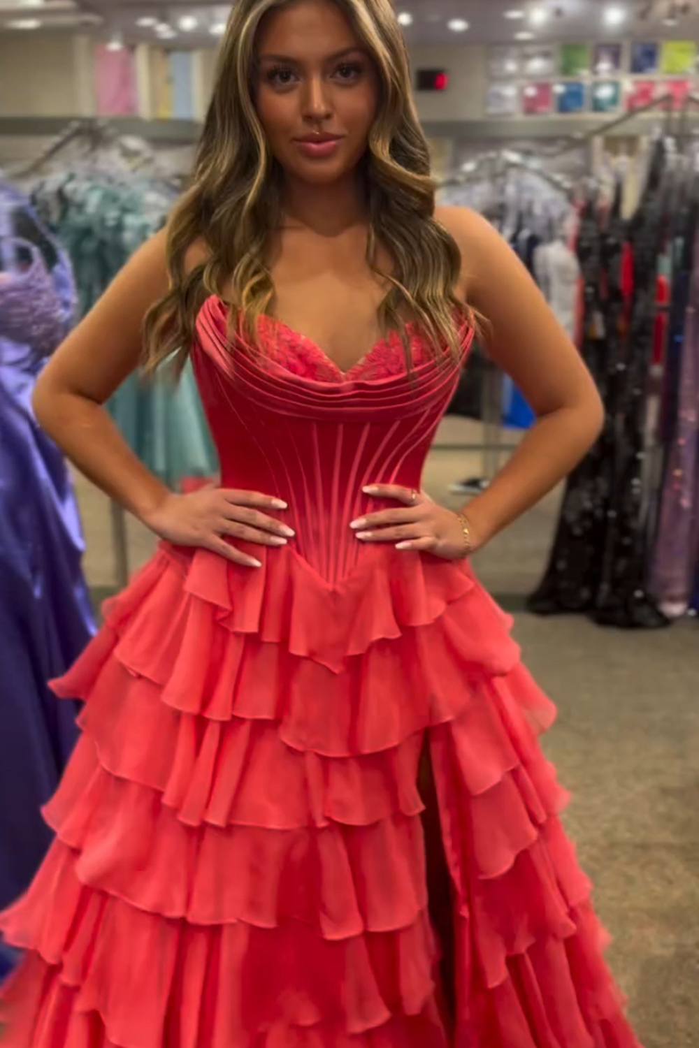 Black A Line Sweetheart Ruffled Corset Long Prom Dress with Slit