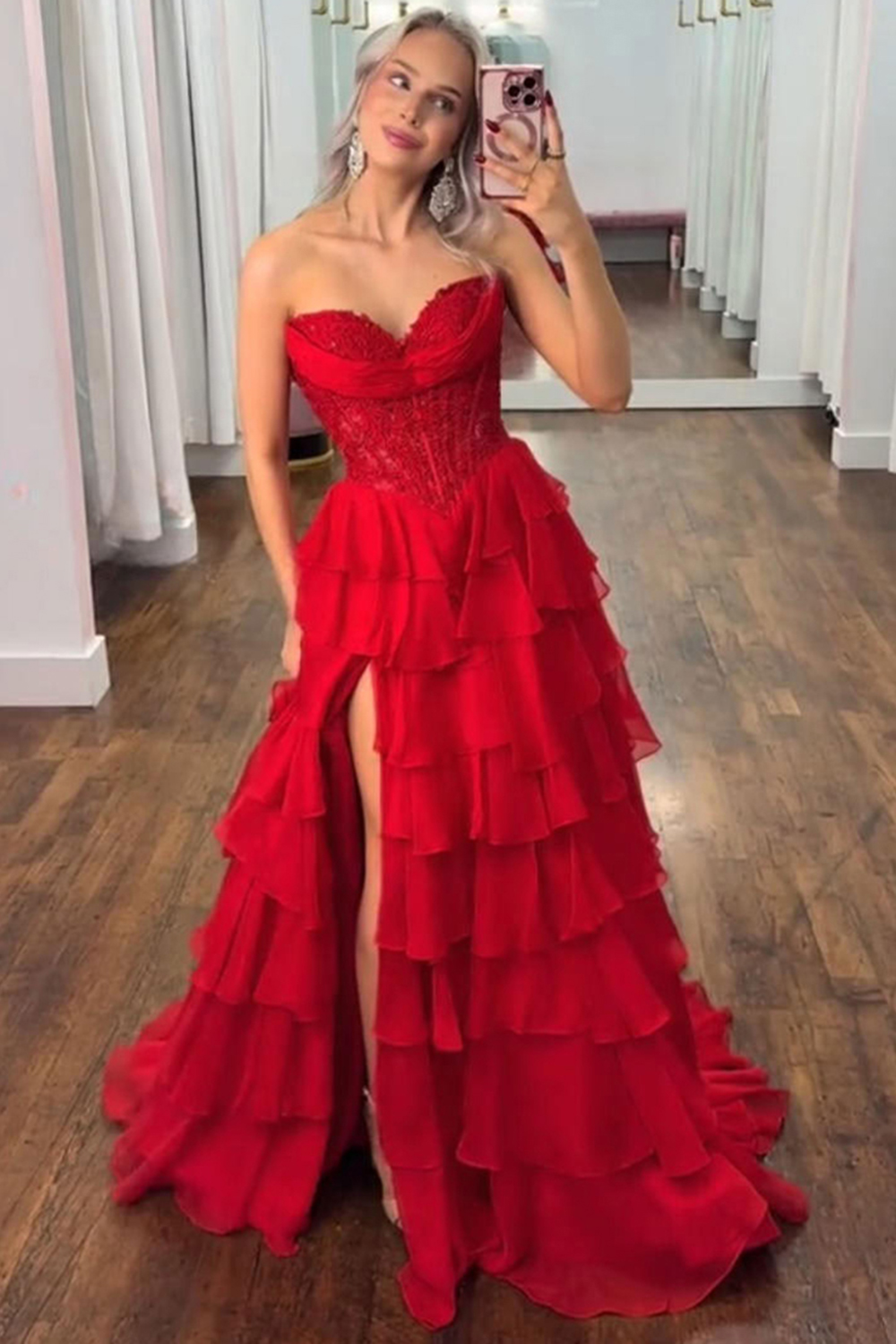 Blue A-Line Sweetheart Tiered Ruffled Long Corset Prom Dress with Lace