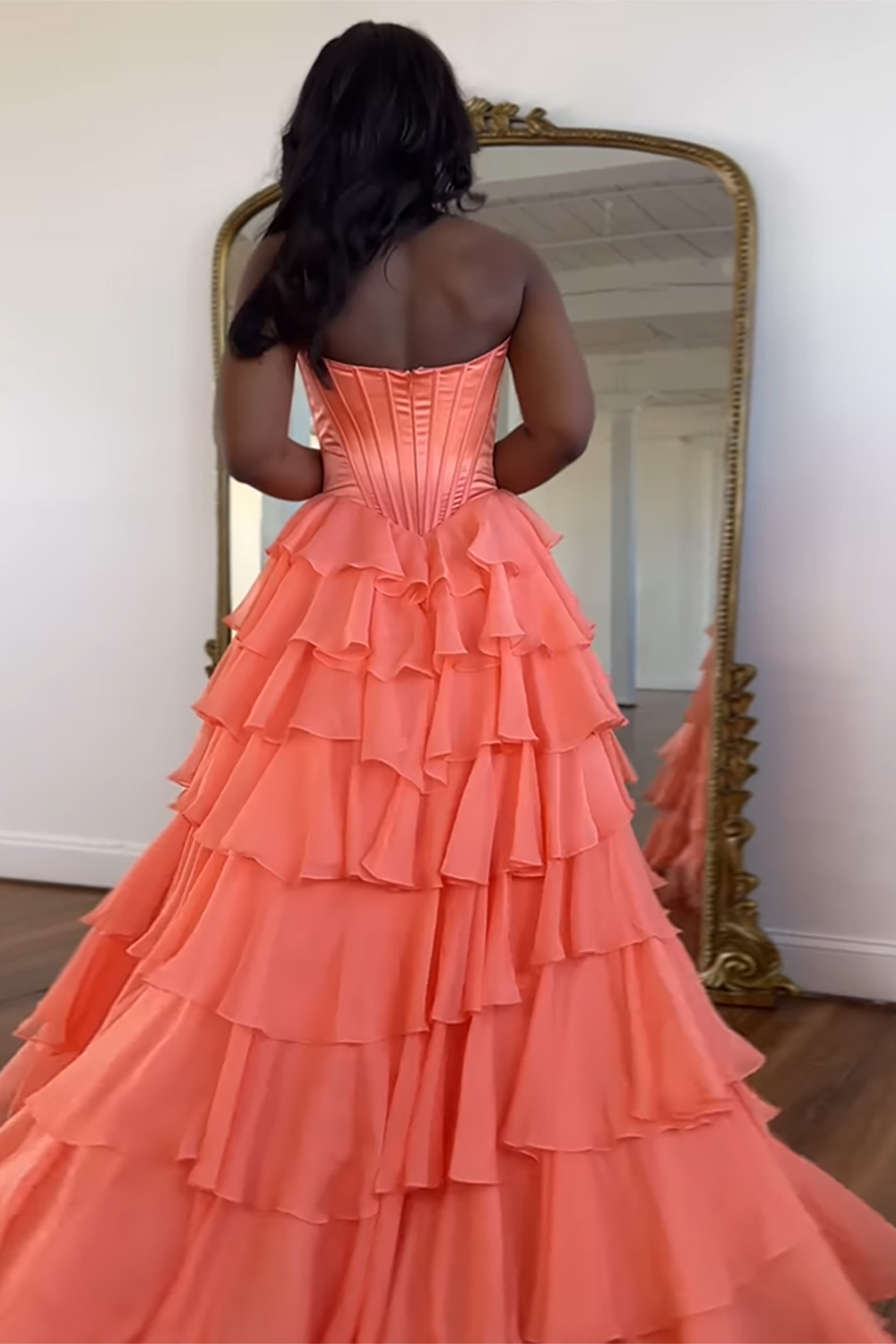  A Line Red Sweetheart Ruffled Long Prom Dress with Slit