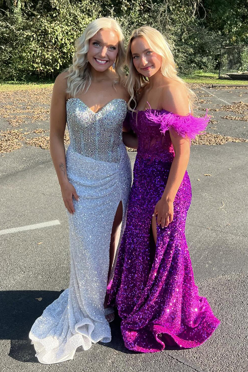 Sparkly Beaded Blue Sweetheart Long Prom Dress with Slit