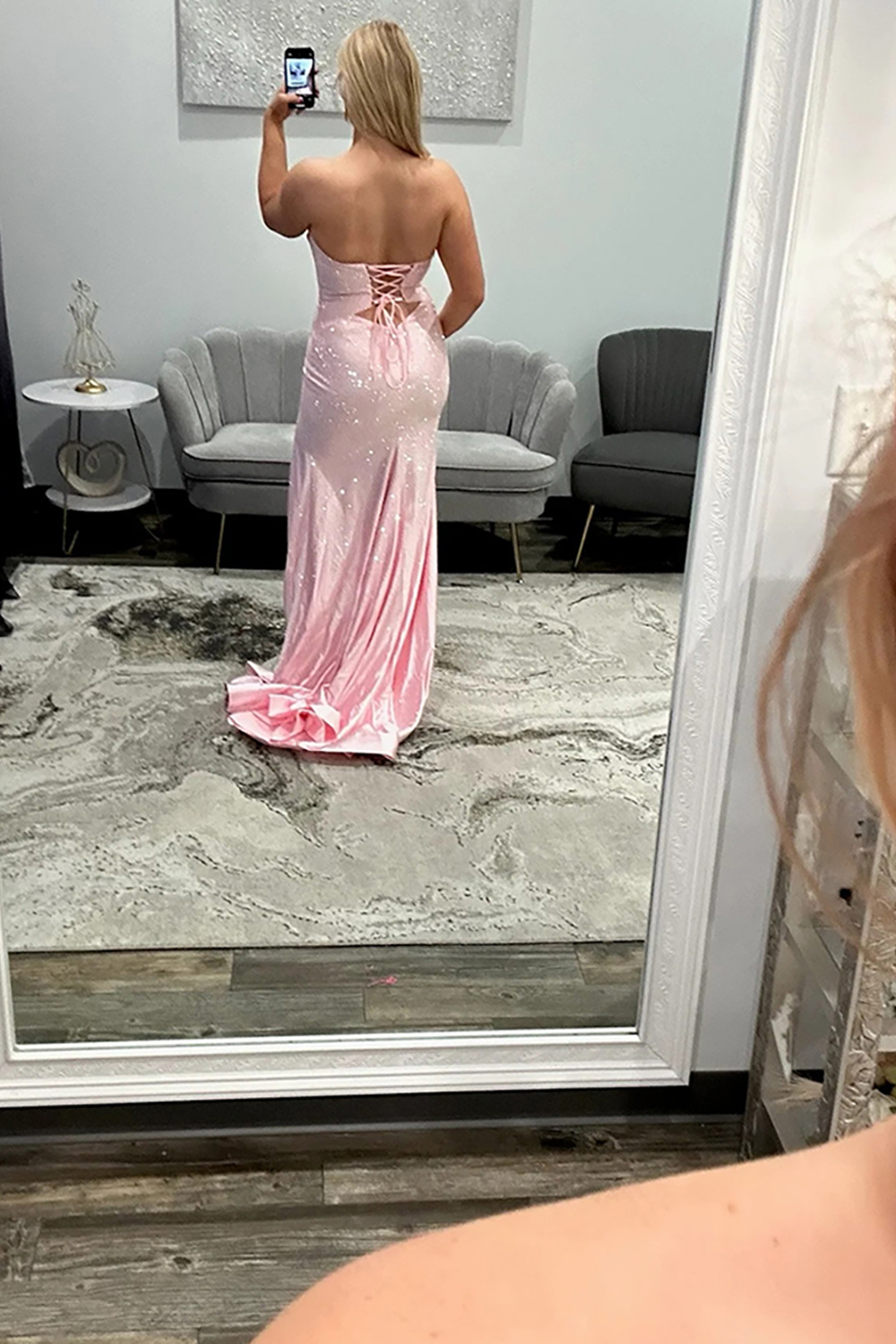 Sparkly Yellow Hollow Out Sweetheart Prom Dress with Slit