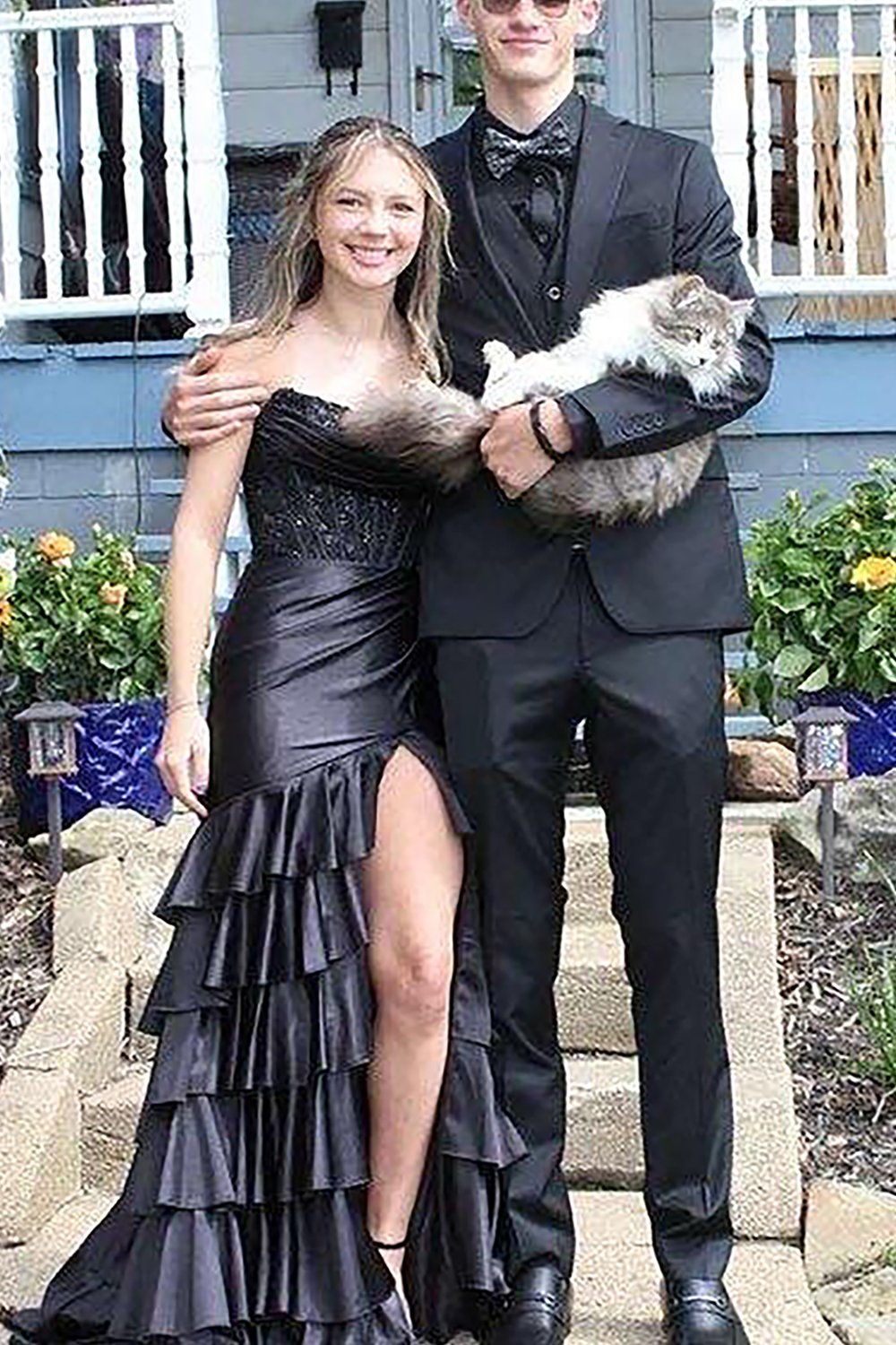 Lilac Tiered Mermaid Long Corset Prom Dress with Slit