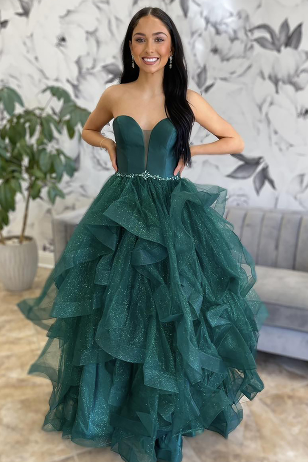 Sparkly Emerald Green Sweetheart Long Prom Dress