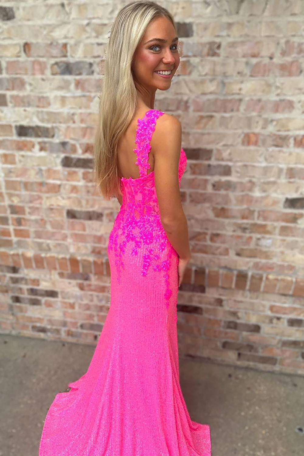 Sparkly Fuchsia Off The Shoulder Mermaid Prom Dress with Slit