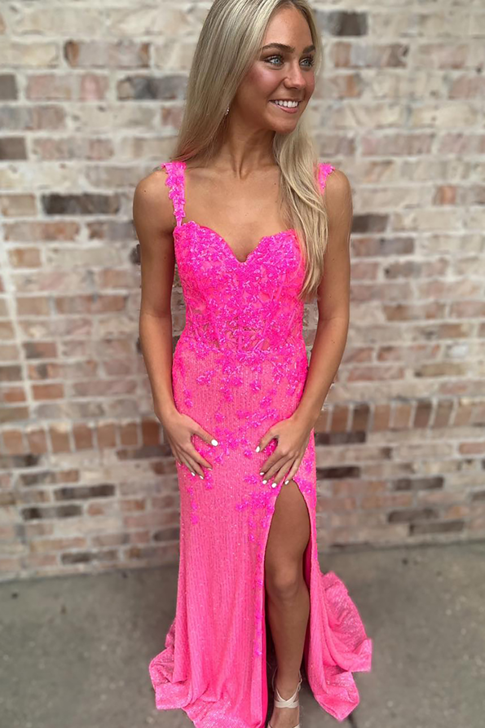 Sparkly Fuchsia Off The Shoulder Mermaid Prom Dress with Slit