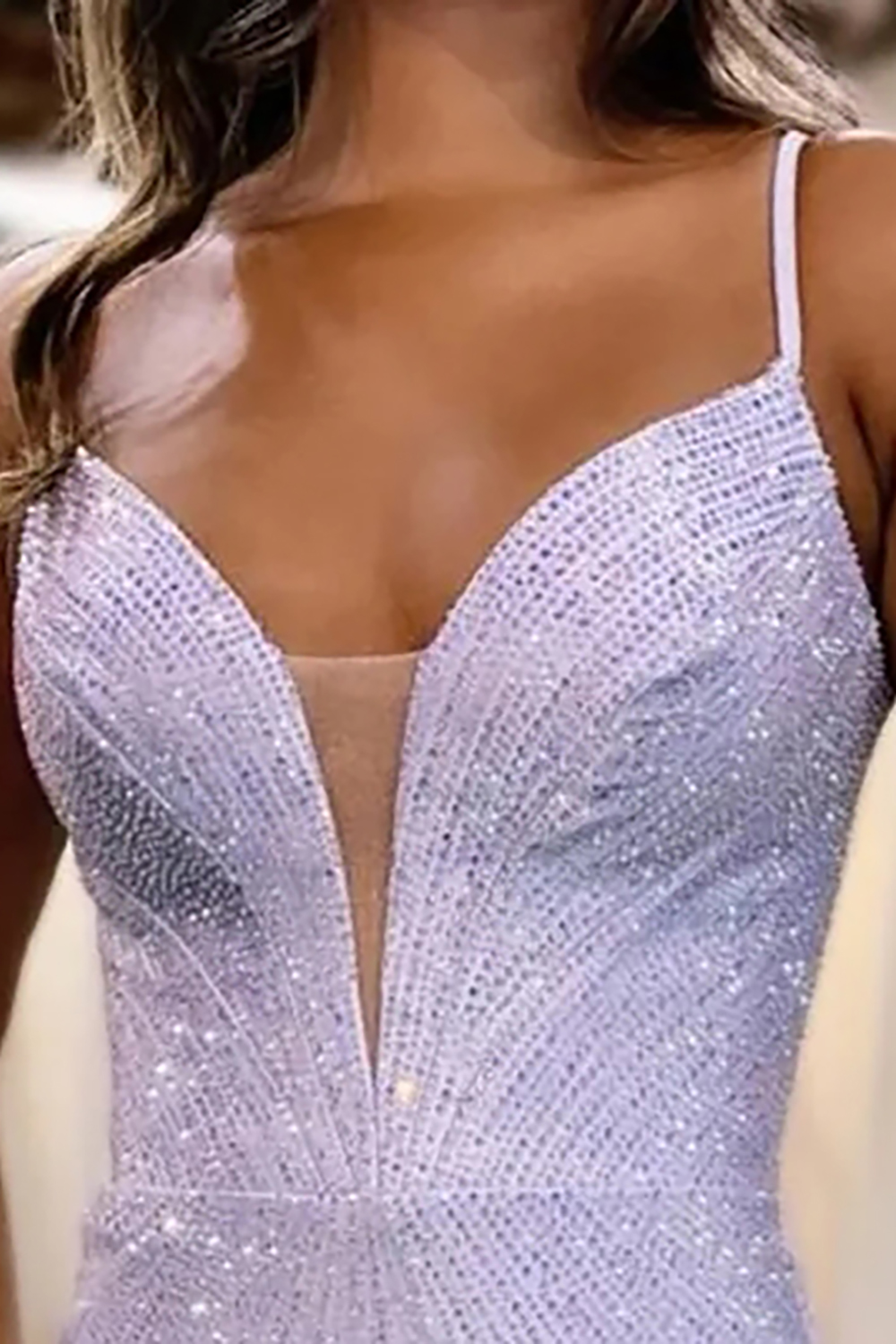 Sparkly Mermaid Blue Spaghetti Straps Long Prom Dress with Slit