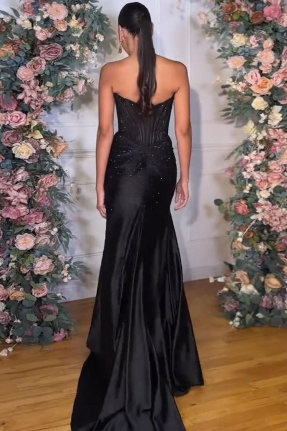 Sparkly Gold Mermaid Corset Beaded Long Prom Dress with Slit