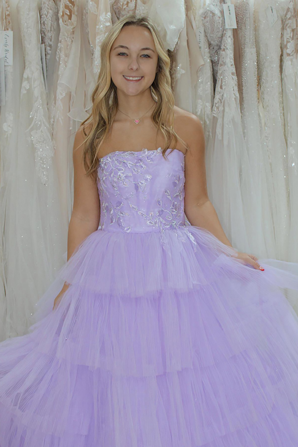 Lilac A Line Appliqued Long Prom Dress with Ruffles