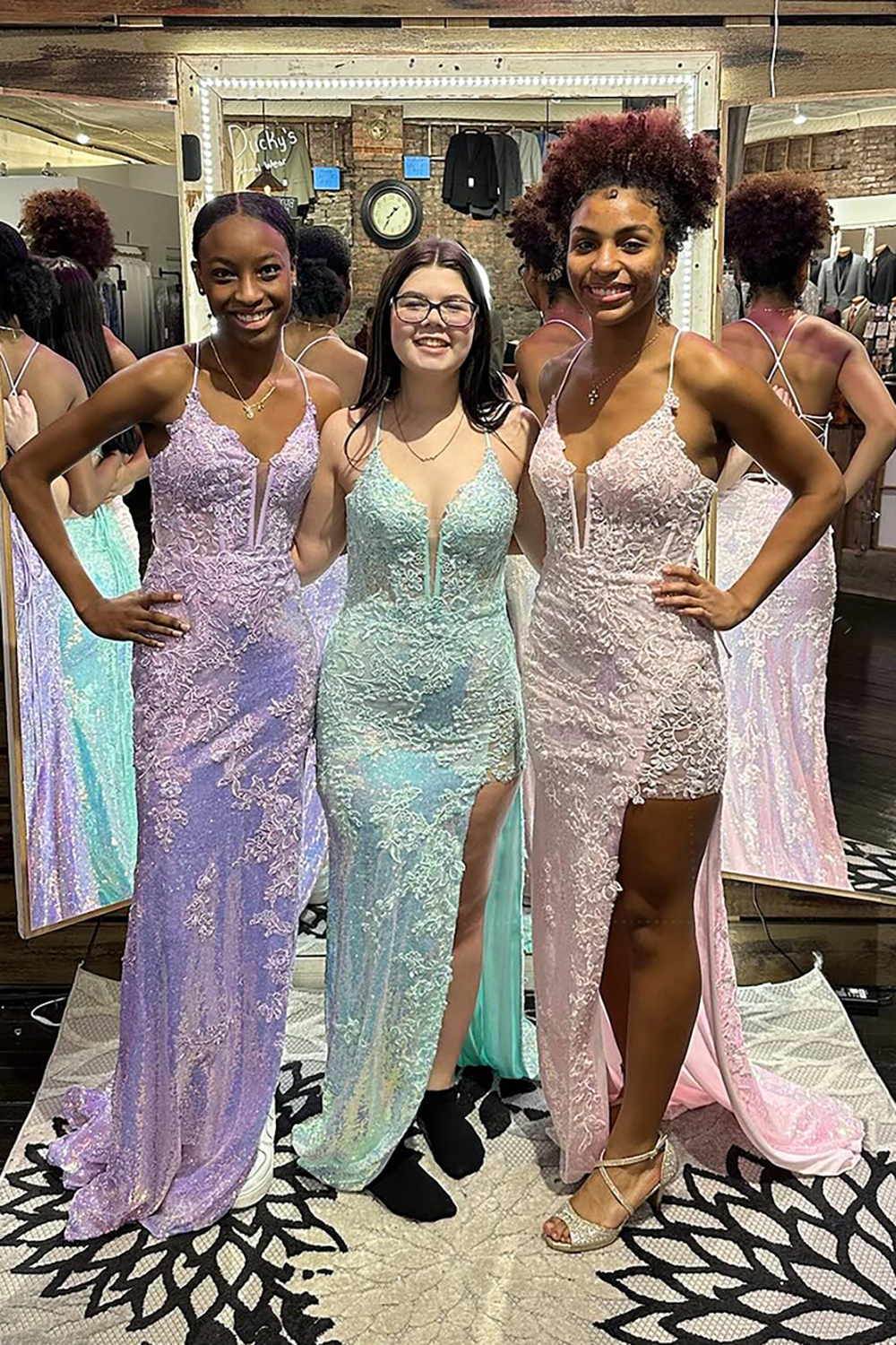 Sparkly Mint Mermaid Long Lace Prom Dress with Slit