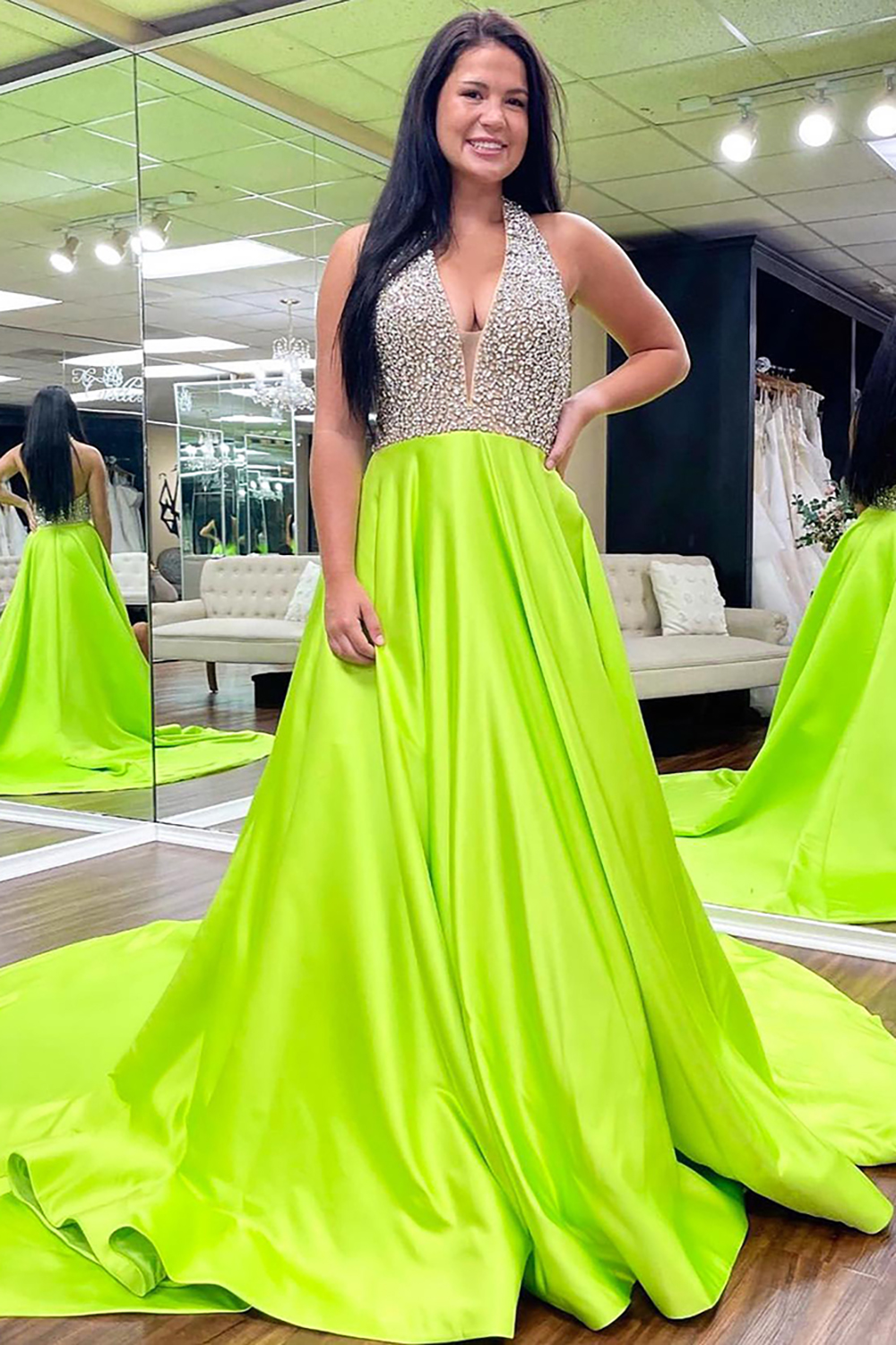 Green Sparkly Halter Neck Sequins Mermaid Prom Dress