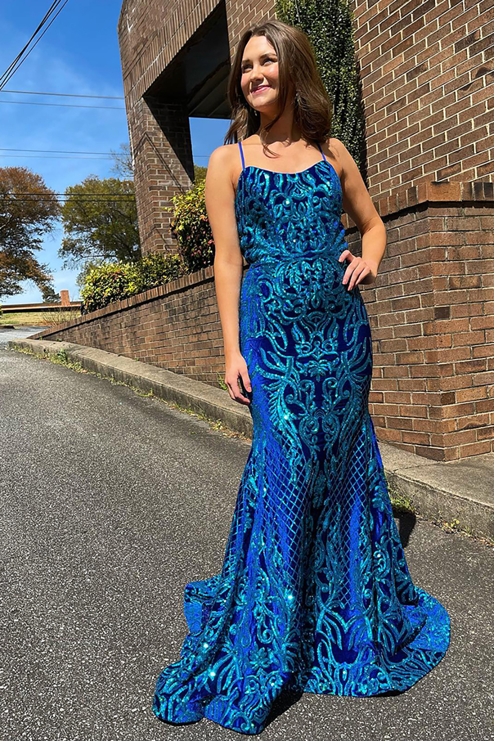 Royal Blue Sparkly Corset Mermaid Long Prom Dress