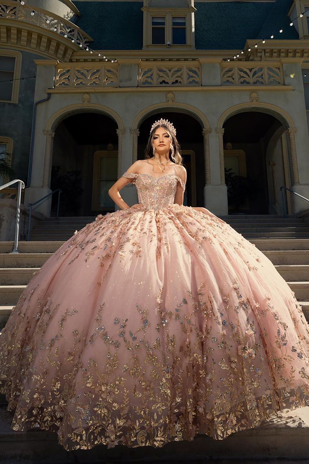 Glitter Pink Off the Shoulder Ball Gown Tulle Quinceanera Dress with Appliques