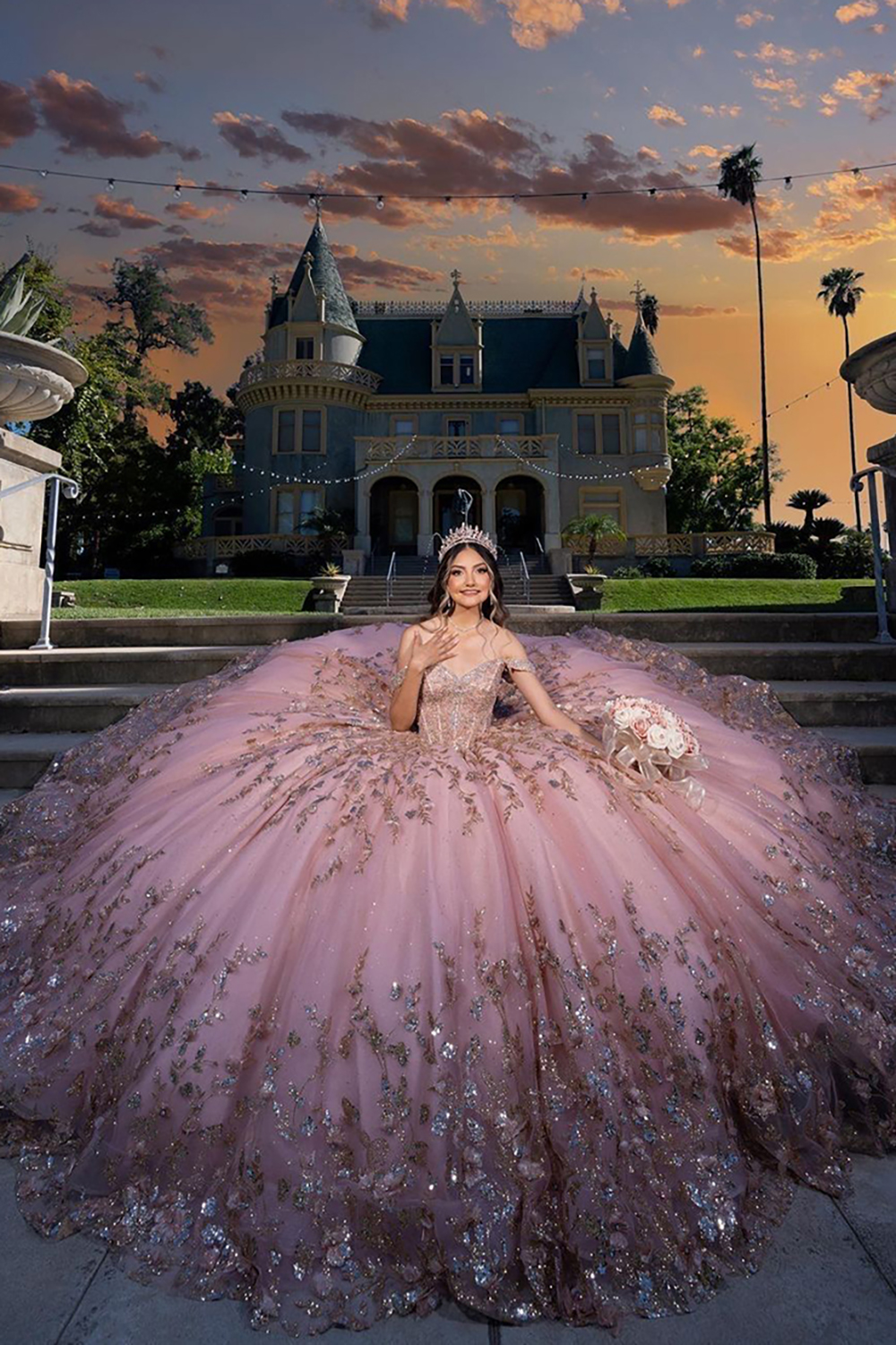 Glitter Pink Off the Shoulder Ball Gown Tulle Quinceanera Dress with Appliques