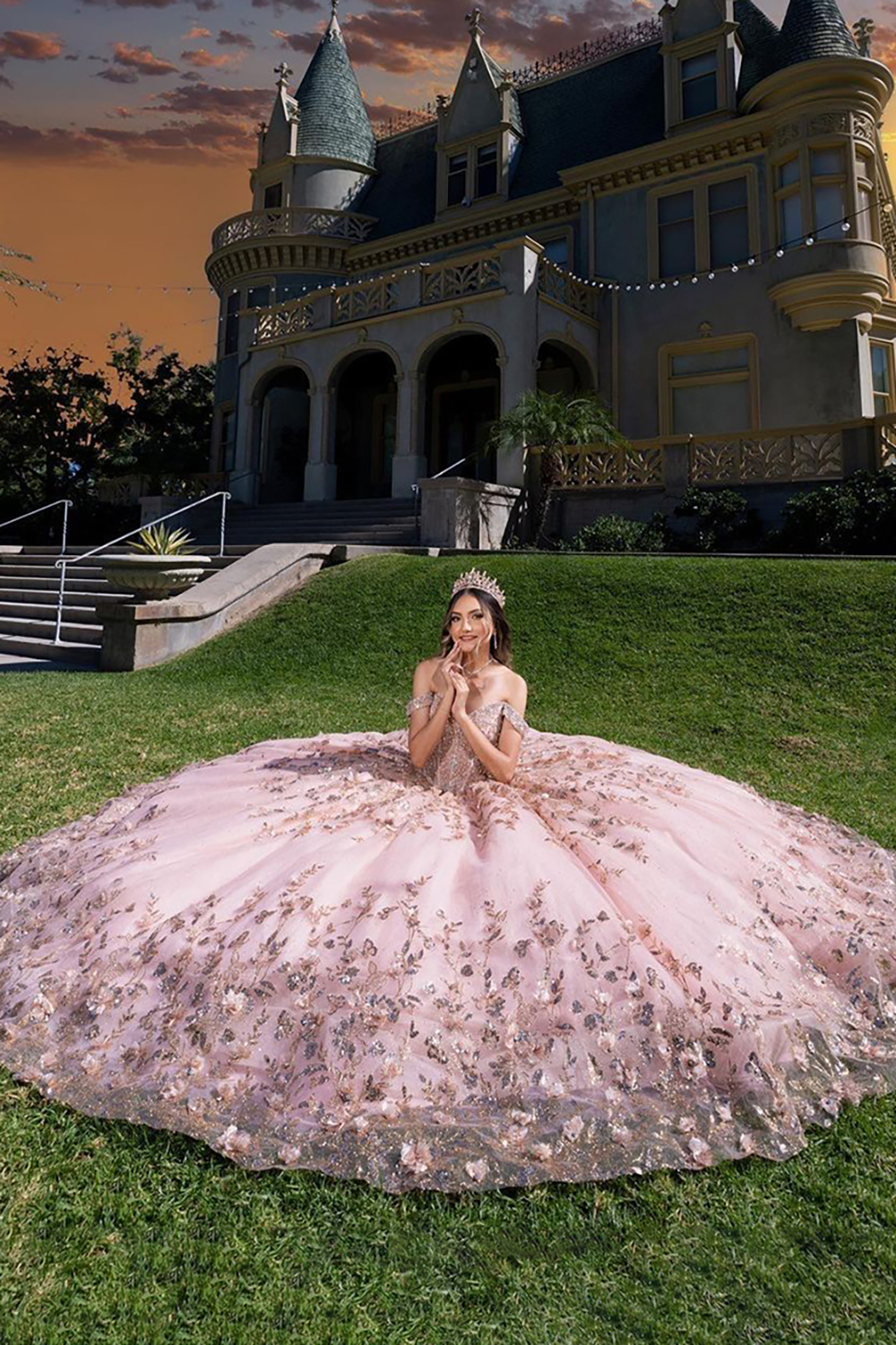 Glitter Pink Off the Shoulder Ball Gown Tulle Quinceanera Dress with Appliques