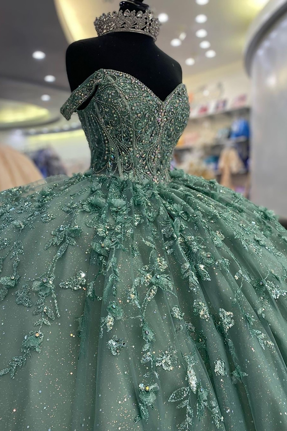 Glitter Pink Off the Shoulder Ball Gown Tulle Quinceanera Dress with Appliques