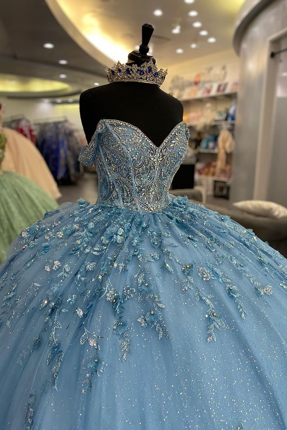 Glitter Pink Off the Shoulder Ball Gown Tulle Quinceanera Dress with Appliques