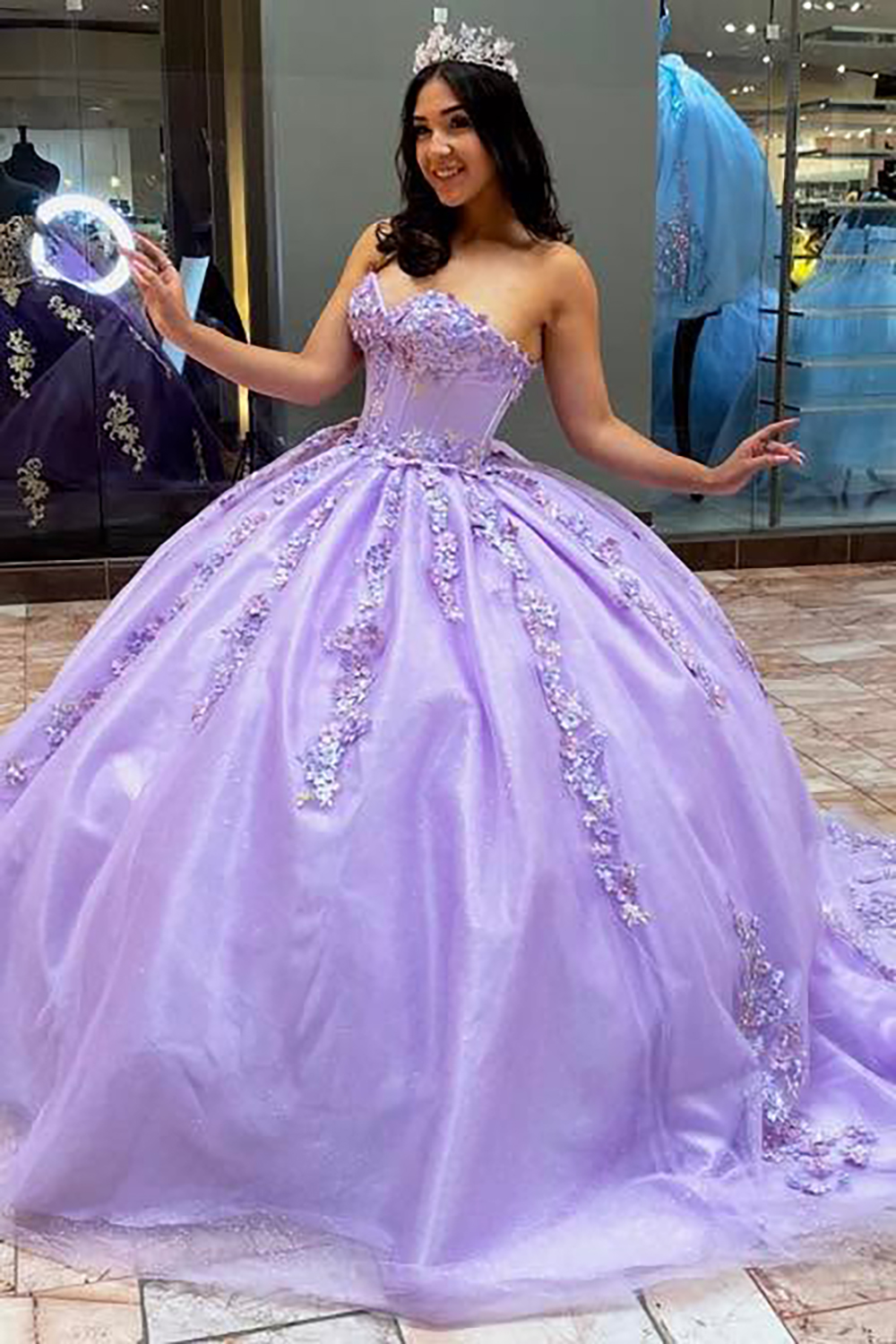 Lilac Princess Sweetheart Tulle Quinceanera Dress with Appliques