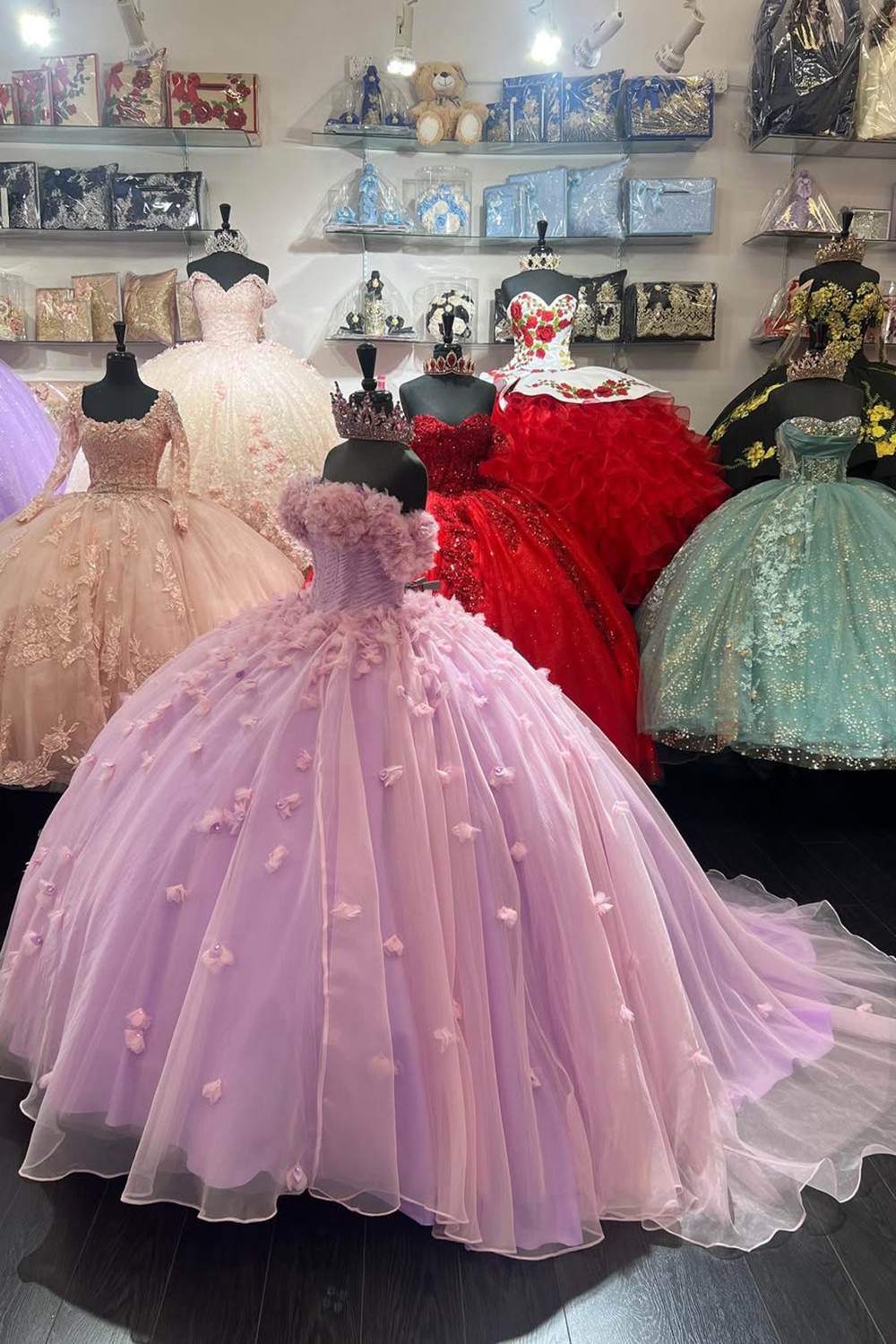 Candy Pink Off the Shoulder Applique Princess Tulle Quinceanera Dress