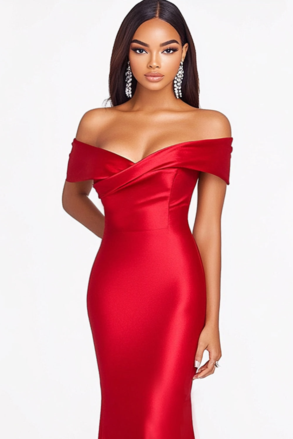 Off The Shoulder Satin Red Mermaid Formal Dress