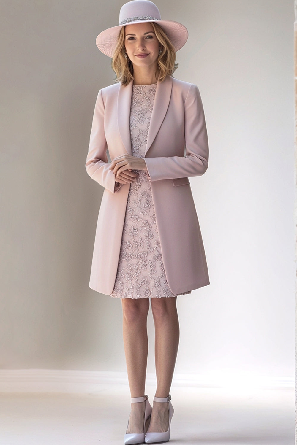 Blush Long Sleeves 2 Piece Mother of The Bride Dress with Appliques