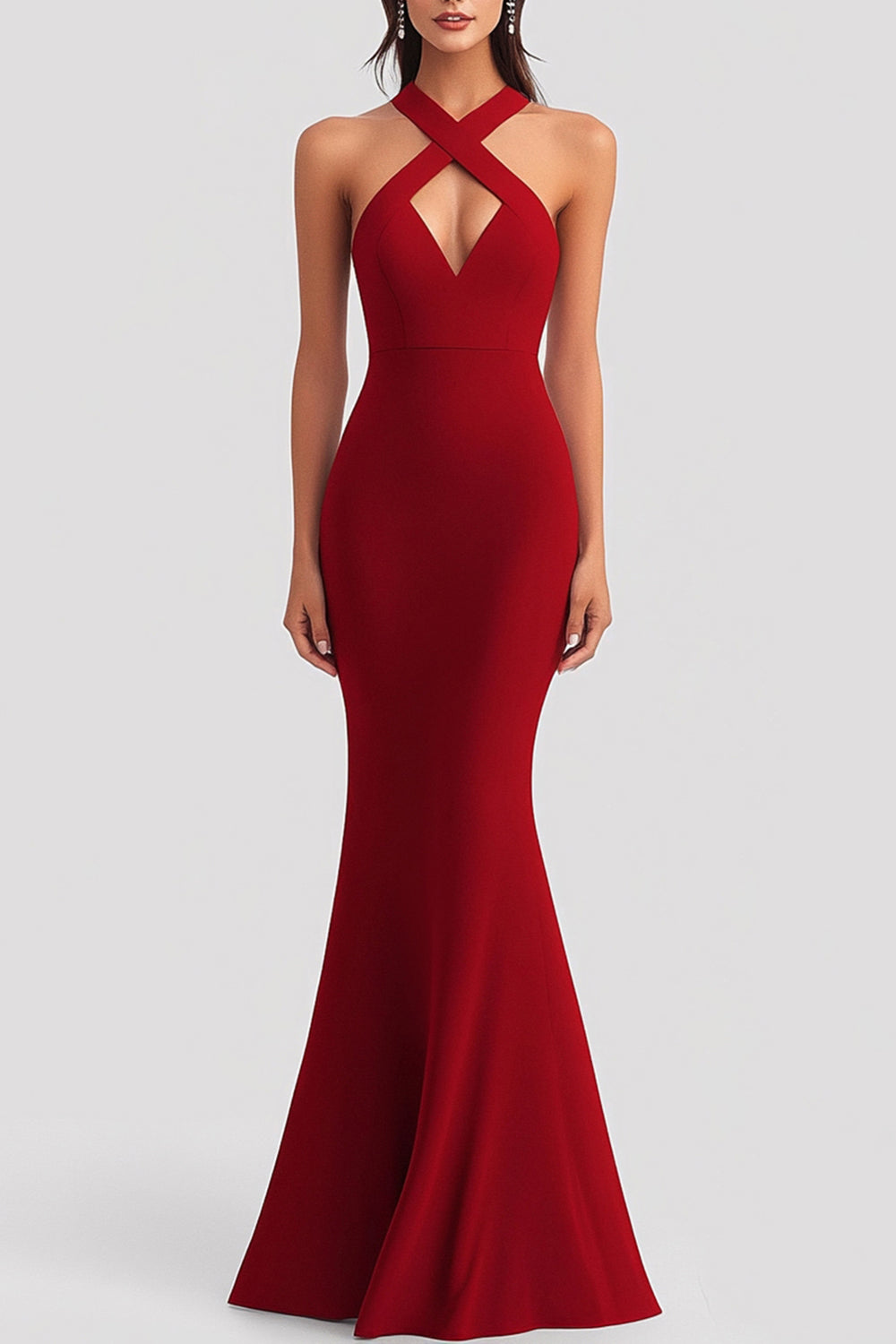 Cross Straps Red Mermaid Satin Formal Dress