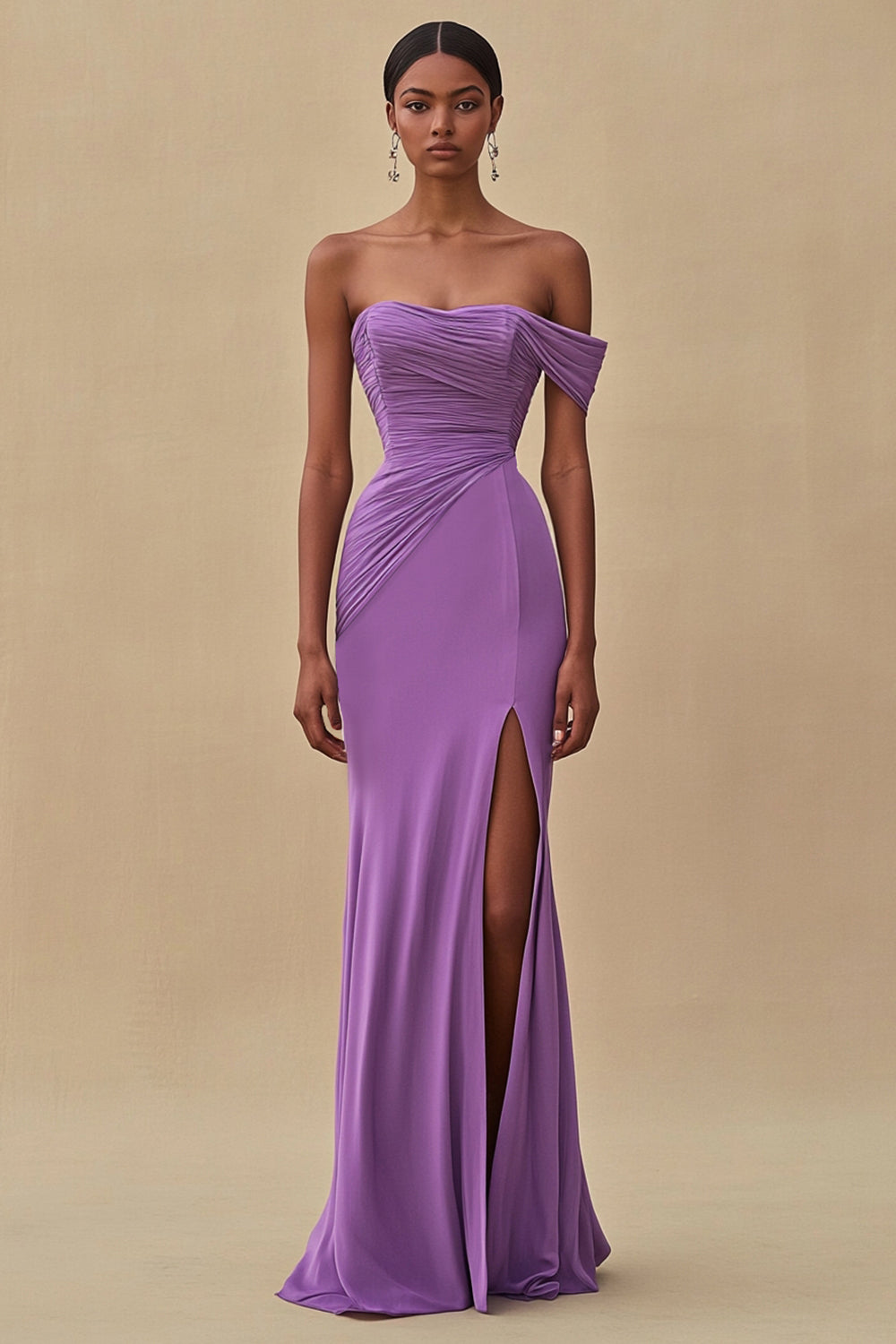 Purple Mermaid Off The Shoulder Long Formal Dress with Slit