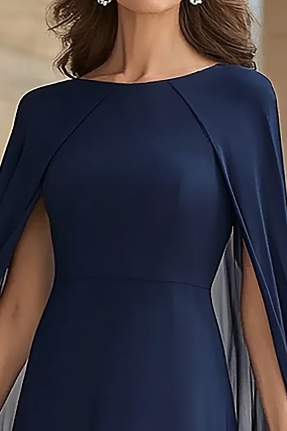 Scoop Neck Chiffon Navy Mother of the Bride Dress with Cape