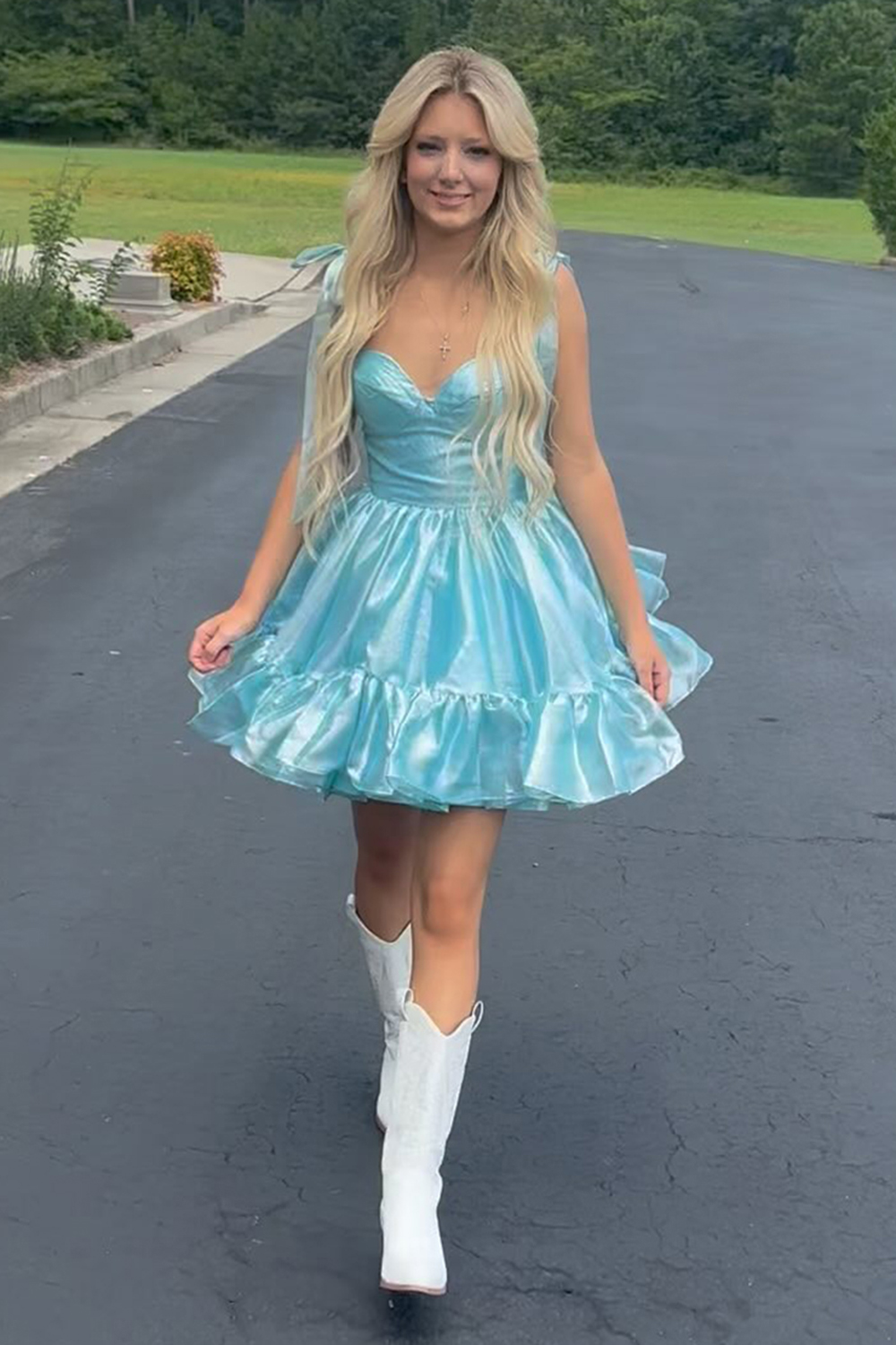 Cute Pink A-Line Short Homecoming Dress with Bow