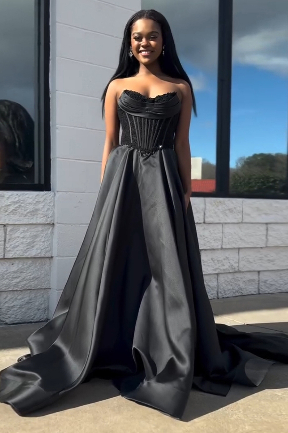 Black Sweetheart A Line Corset Prom Dress