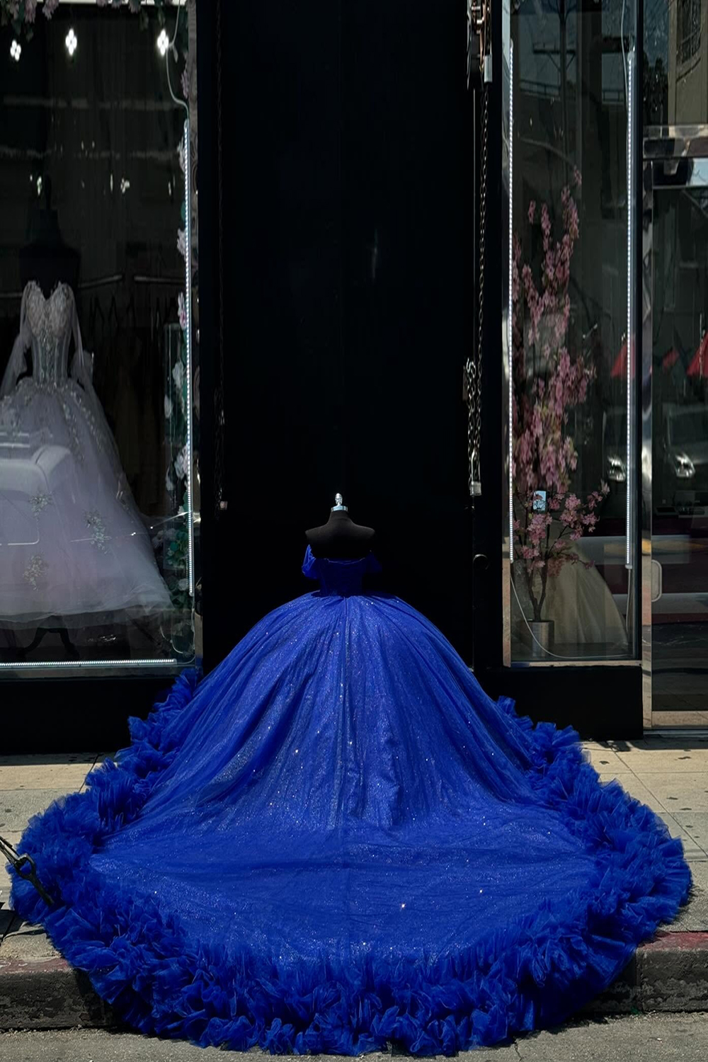 Princess Royal Blue Off the Shoulder Ruffles Tulle Quinceanera Dress