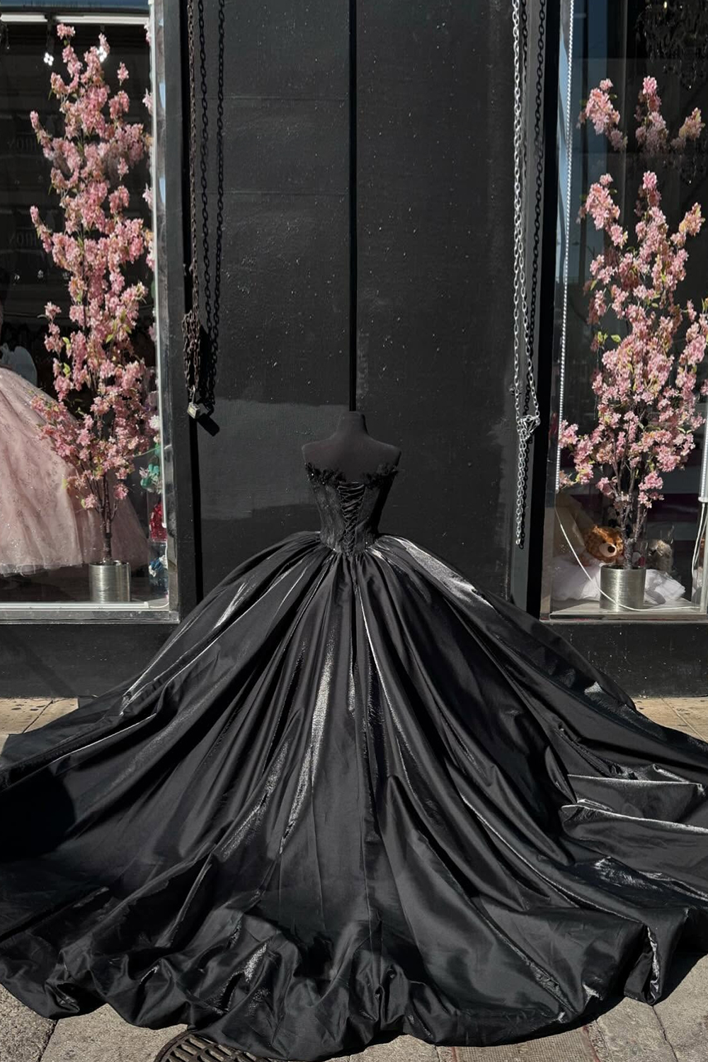 Black Satin Sweetheart Beaded Ball Gown Quinceanera Dress