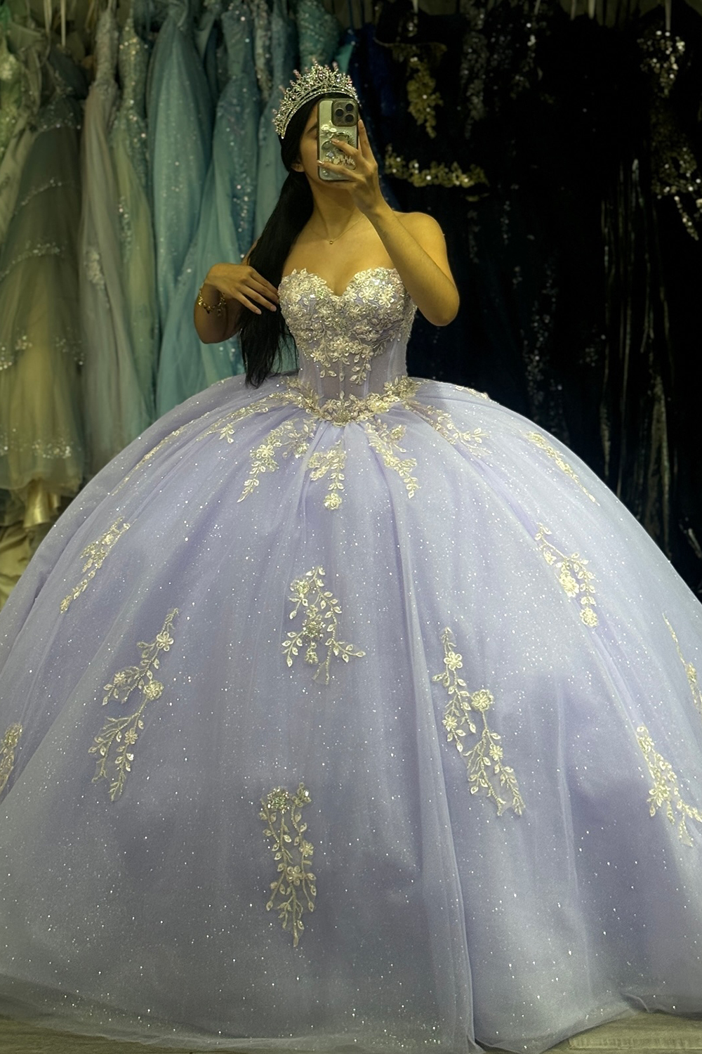 Lilac Tulle Sweetheart Ball Gown Corset Quinceanera Dress with Appliques
