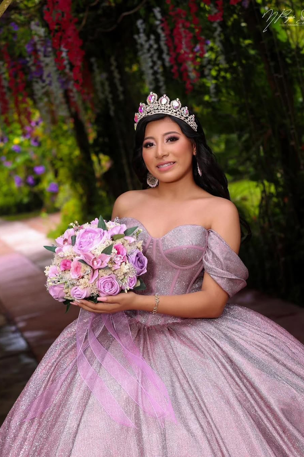 Sparkly Grey Purple Off the Shoulder Ball Gown Quinceanera Dress