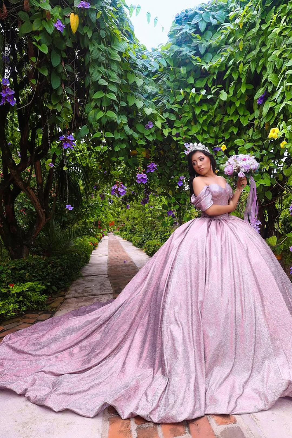 Sparkly Grey Purple Off the Shoulder Ball Gown Quinceanera Dress