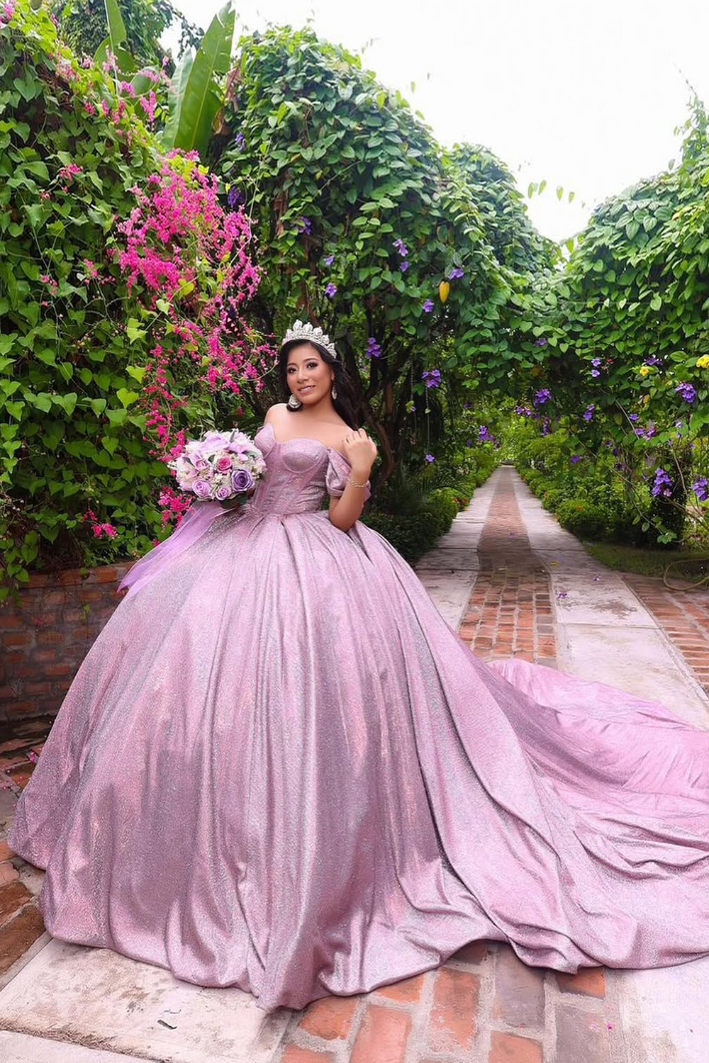 Sparkly Grey Purple Off the Shoulder Ball Gown Quinceanera Dress