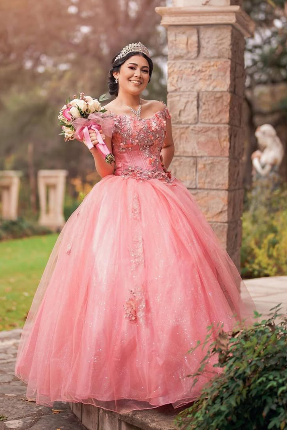 Sparkly Blush Pink Ball Gown Off the Shoulder Sequin Quinceanera Dress