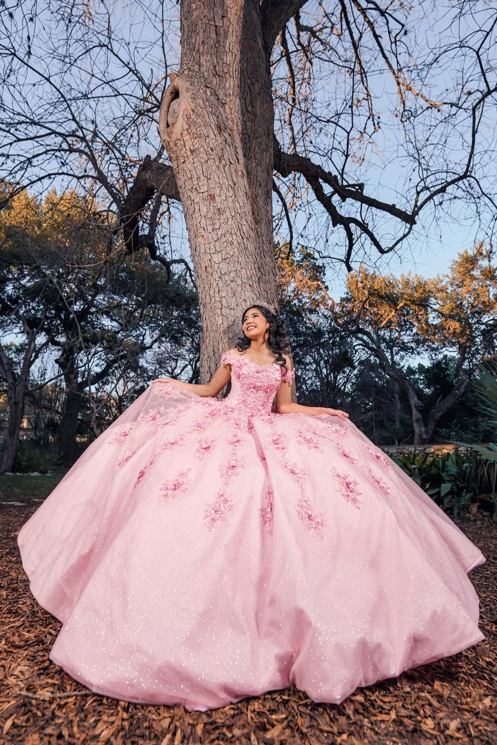 Sparkly Candy Pink Off the Shoulder Princess Applique Sequin Quinceanera Dress