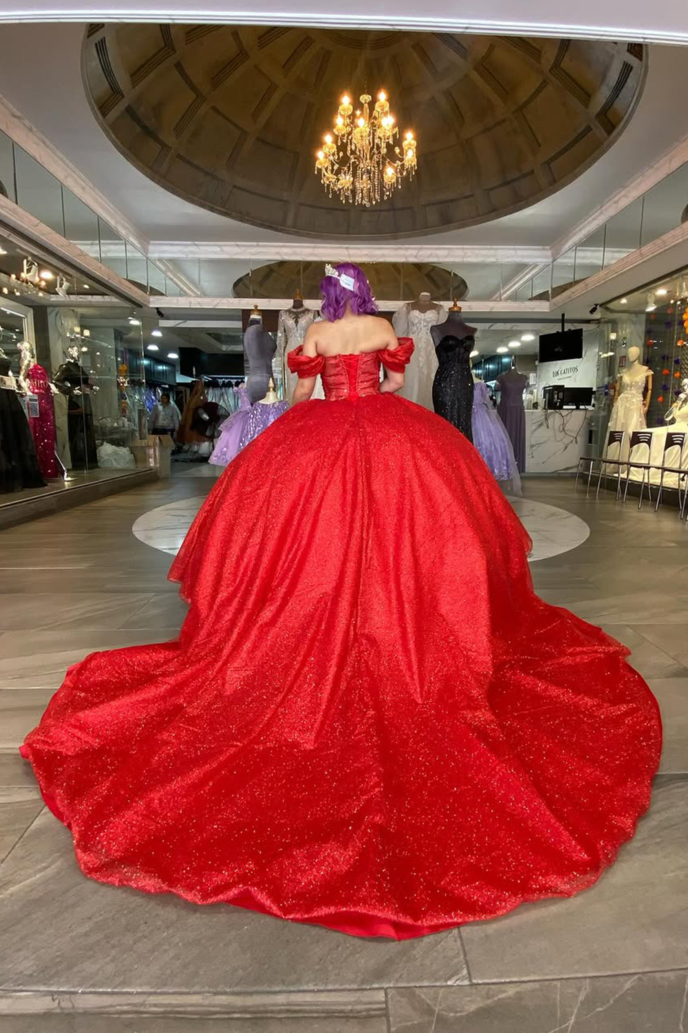 Sparkly Red Ball Gown Off the Shoulder Beaded Tulle Quinceanera Dress
