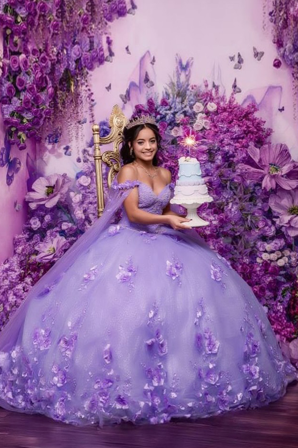 Princess Lavender Ball Gown Off the Shoulder Tulle Quinceanera Dress with Appliques