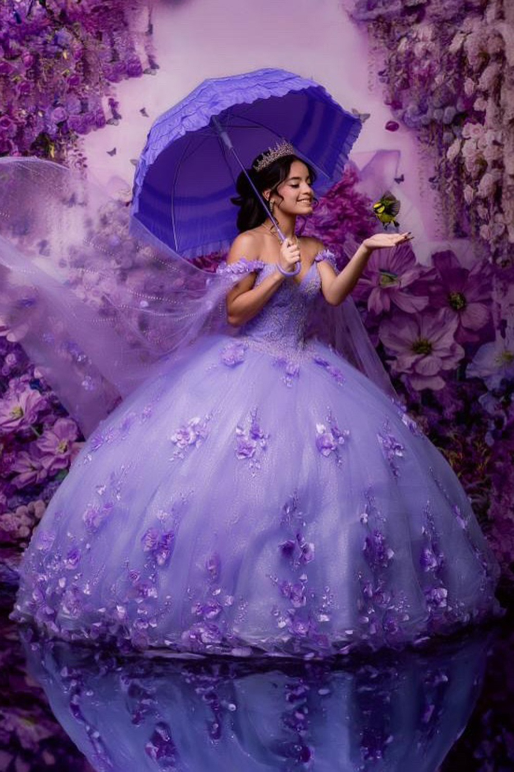 Princess Lavender Ball Gown Off the Shoulder Tulle Quinceanera Dress with Appliques