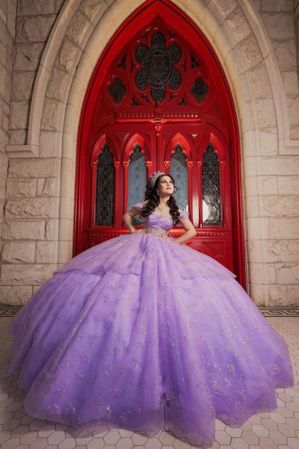 Glitter Lavender Off the Shoulder Ball Gown Applique Corset Quinceanera Dress