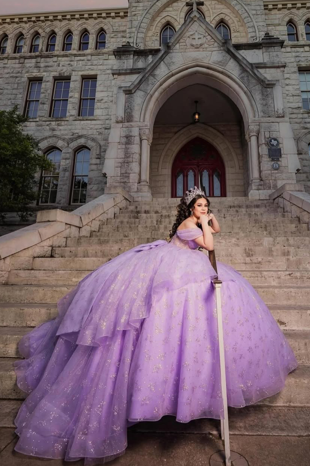 Glitter Lavender Off the Shoulder Ball Gown Applique Corset Quinceanera Dress