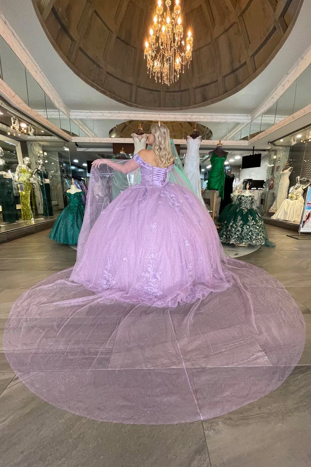 Lilac Ball Gown Off the Shoulder Tulle Quinceanera Dress with Appliques