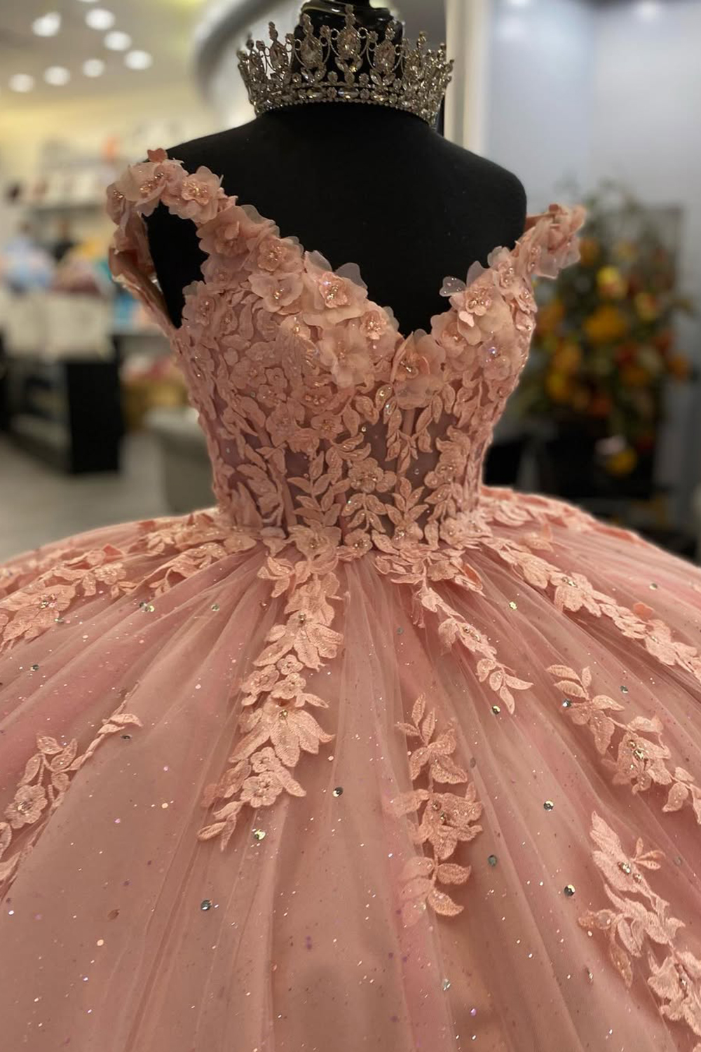 Sparkly Blush Pink Spaghetti Straps Princess Sequin Applique Quinceanera Dress