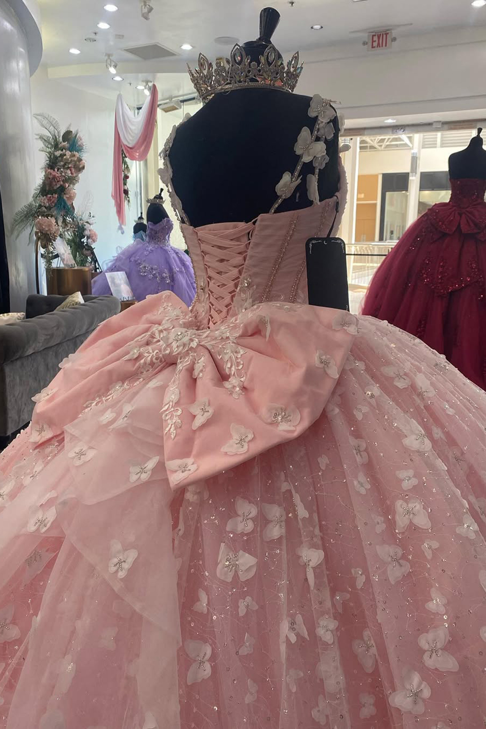 Blush Pink Spaghetti Straps Ball Gown Tulle Applique Quinceanera Dress with Bow