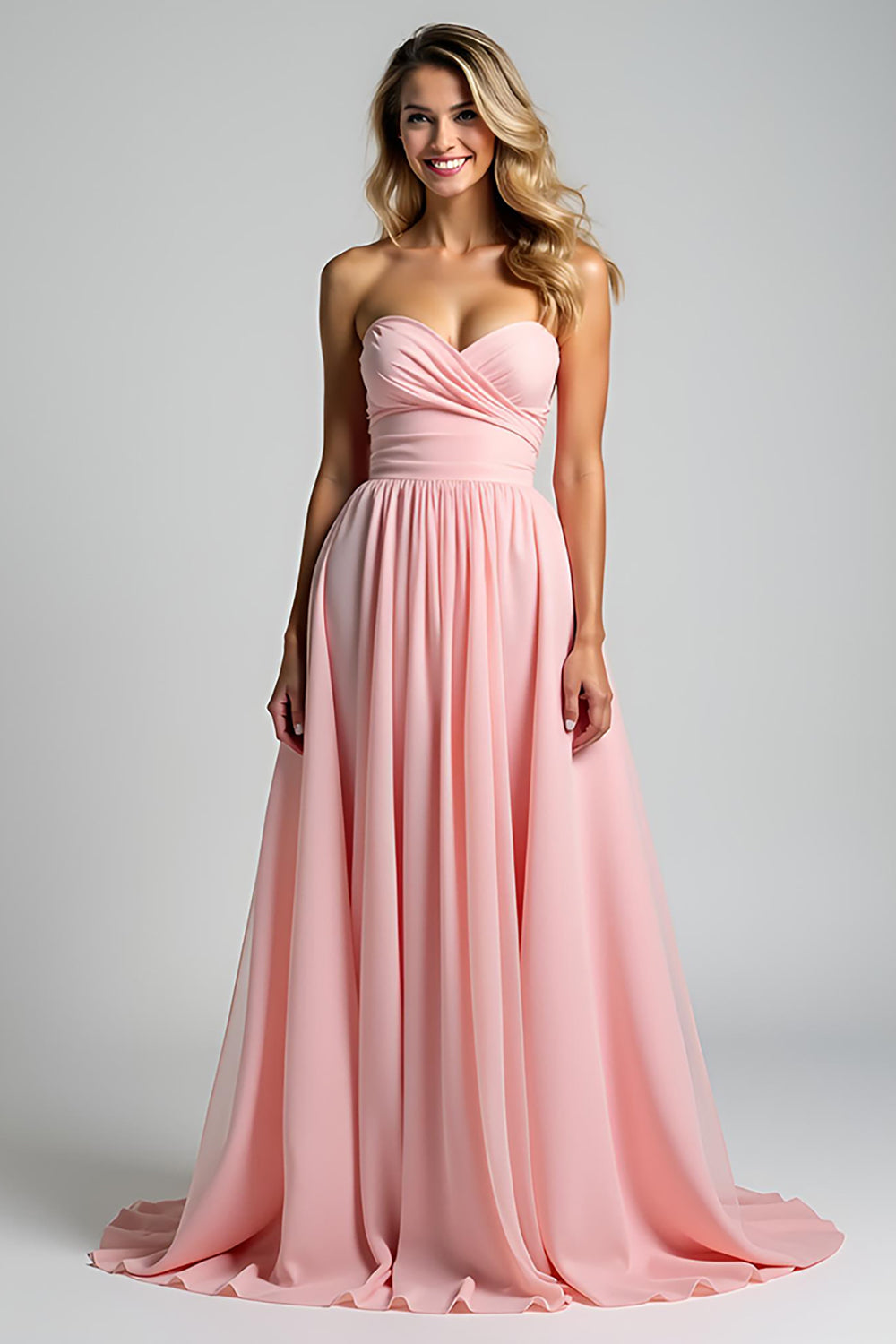 Sweetheart Ruched A Line Pink Long Formal Dress