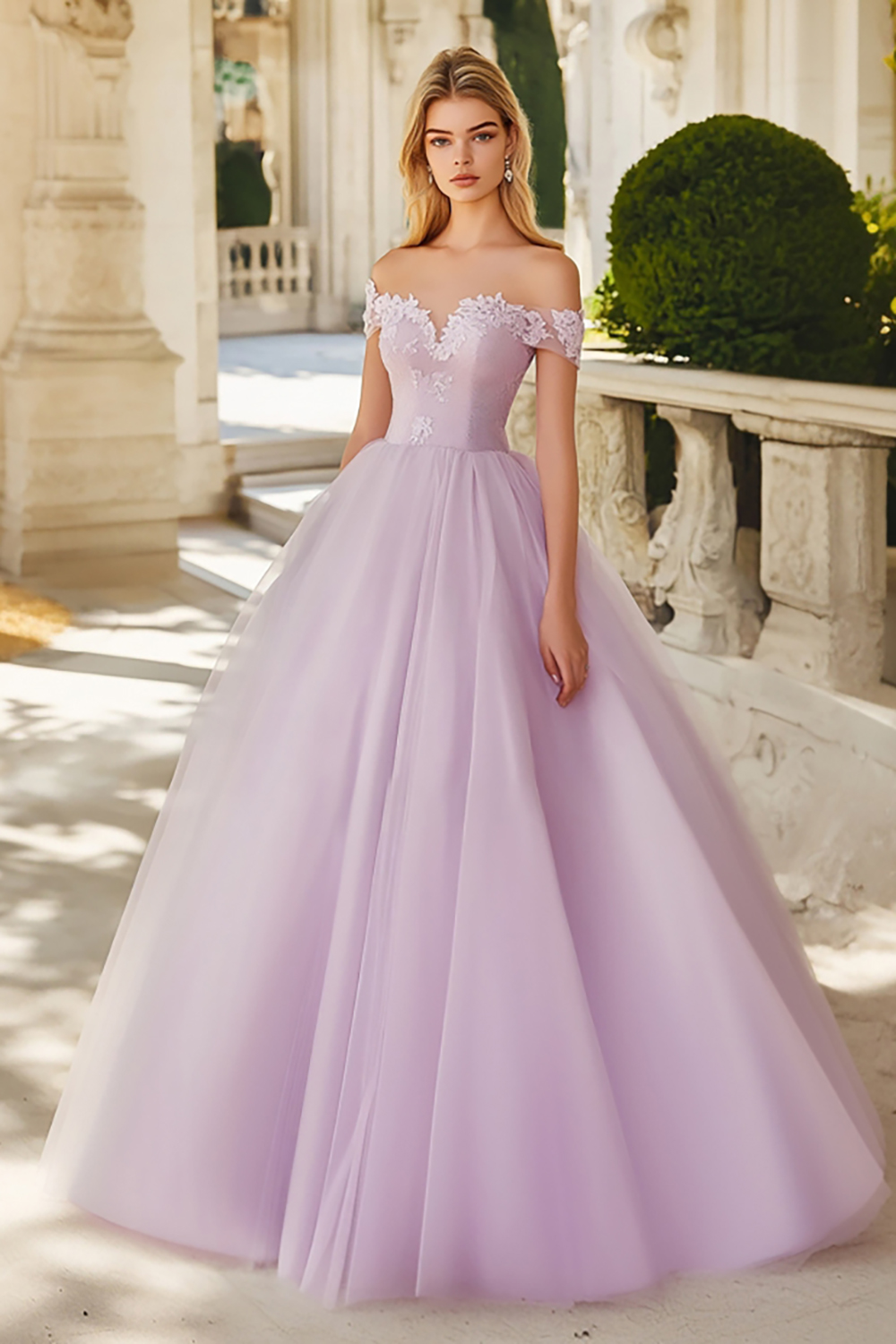 Light Purple Princess Off the Shoulder Tulle Quinceanera Dress with Appliques