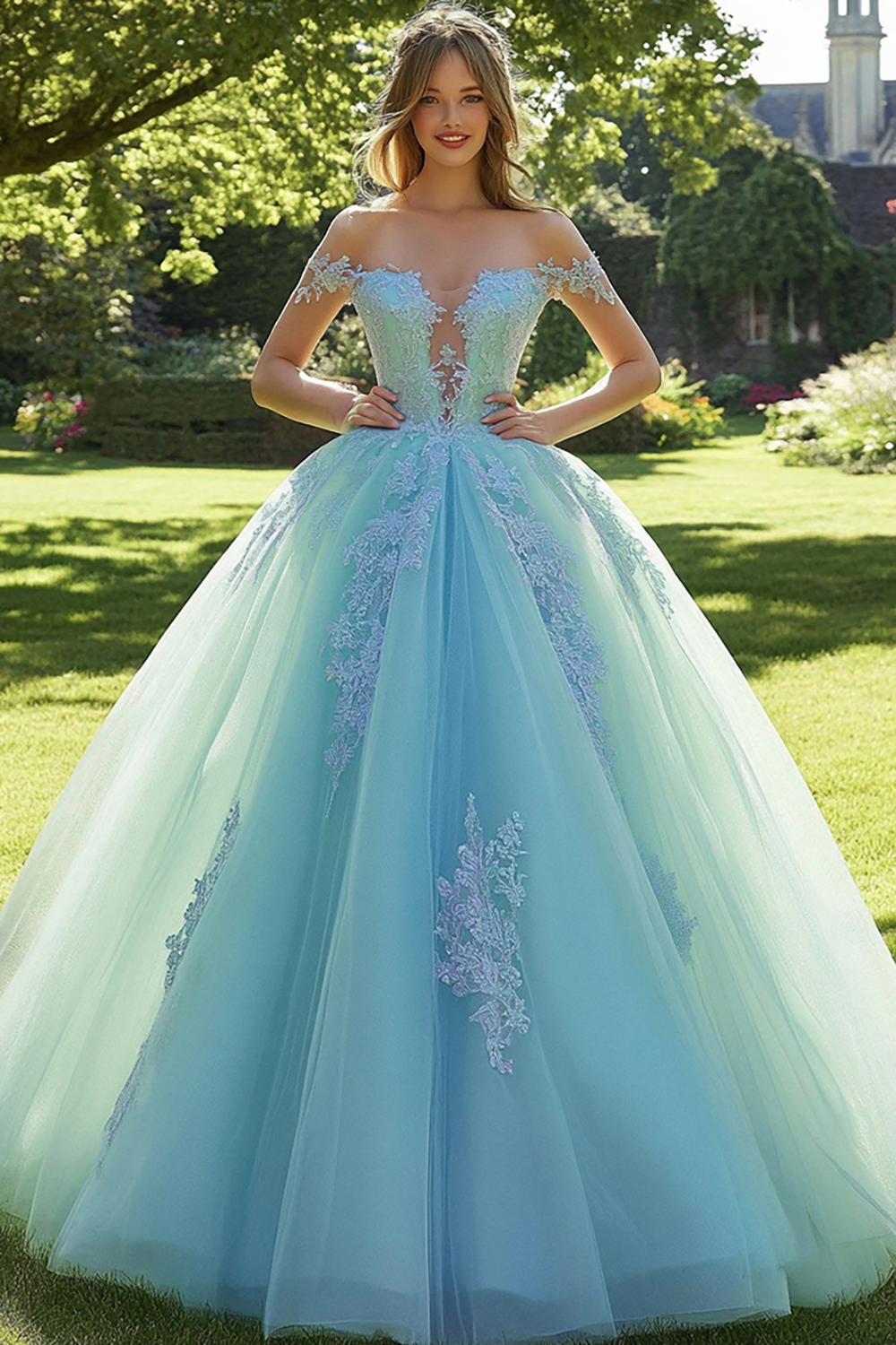 Elegant Mint Strapless Sweetheart Princess Tulle Lace Appliques Quinceanera Dress